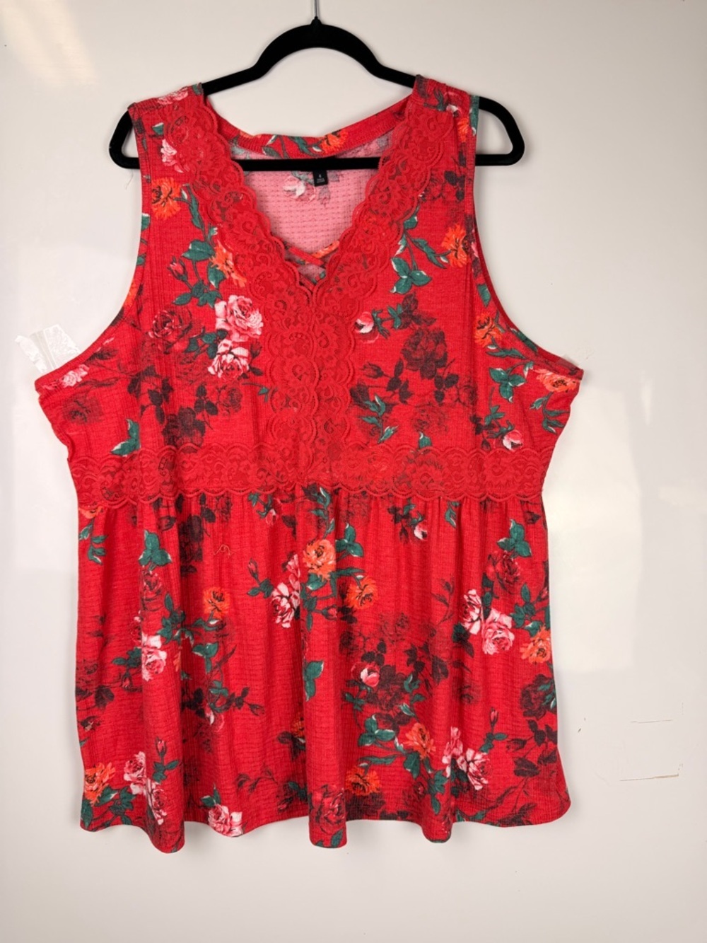 torrid Red Floral Lace V-Neck Tank Top